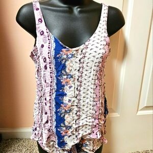 Living Doll Smocked Asymmetrical Patterned Tank Top